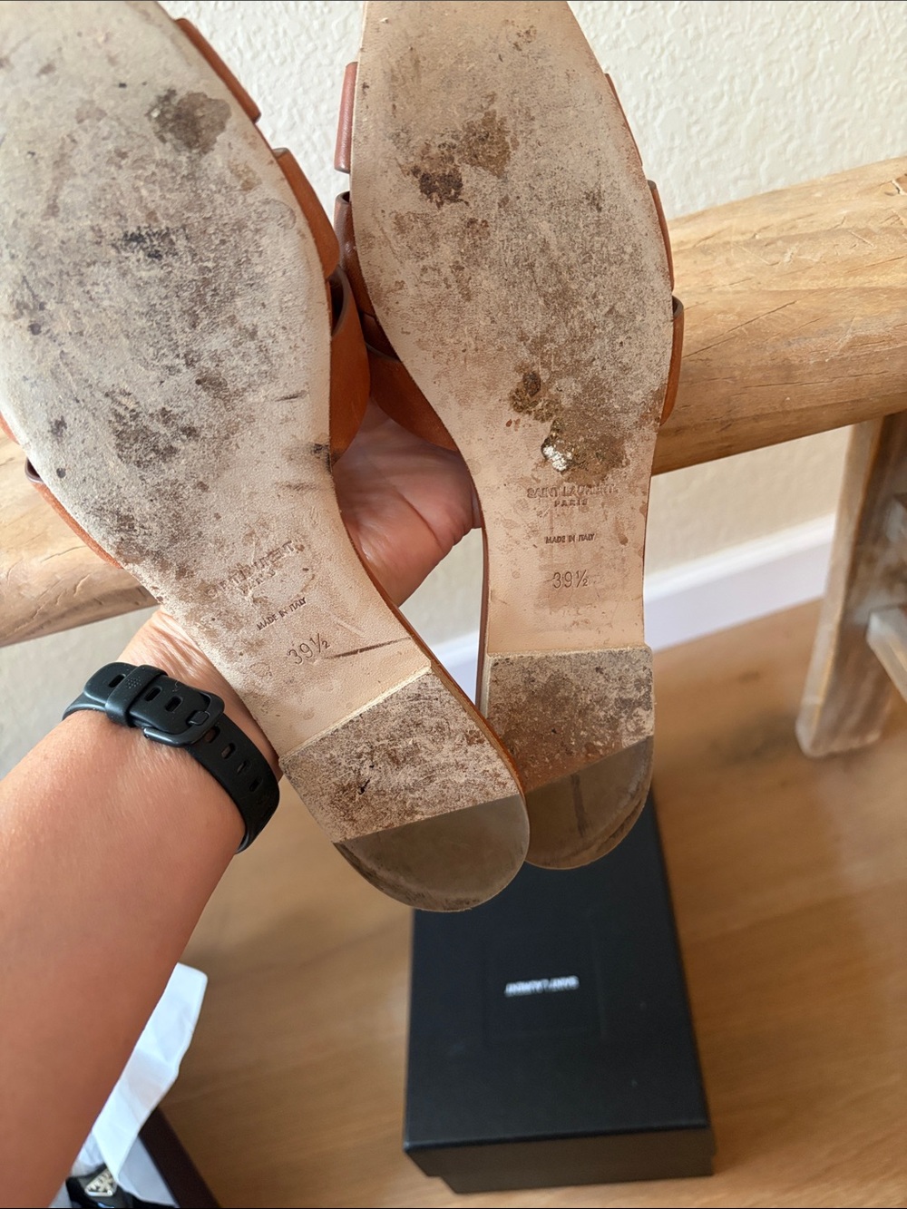 Saint Laurent Tan Brown Braided Leather Slide Mules - Picture 6 of 6